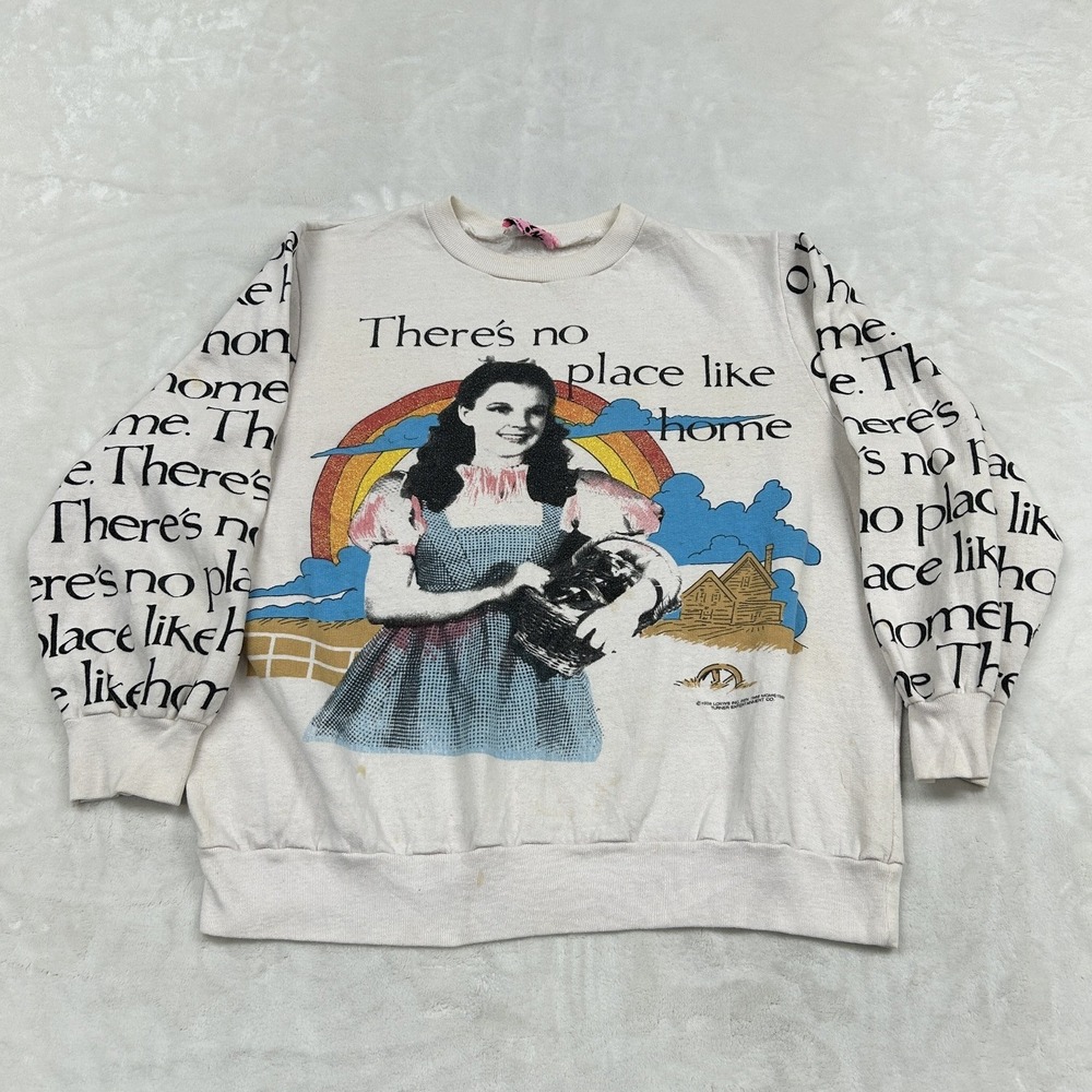 Why Not Wizard of Oz Sweatshirt Women L White Dorothy No Place Like Home 80s